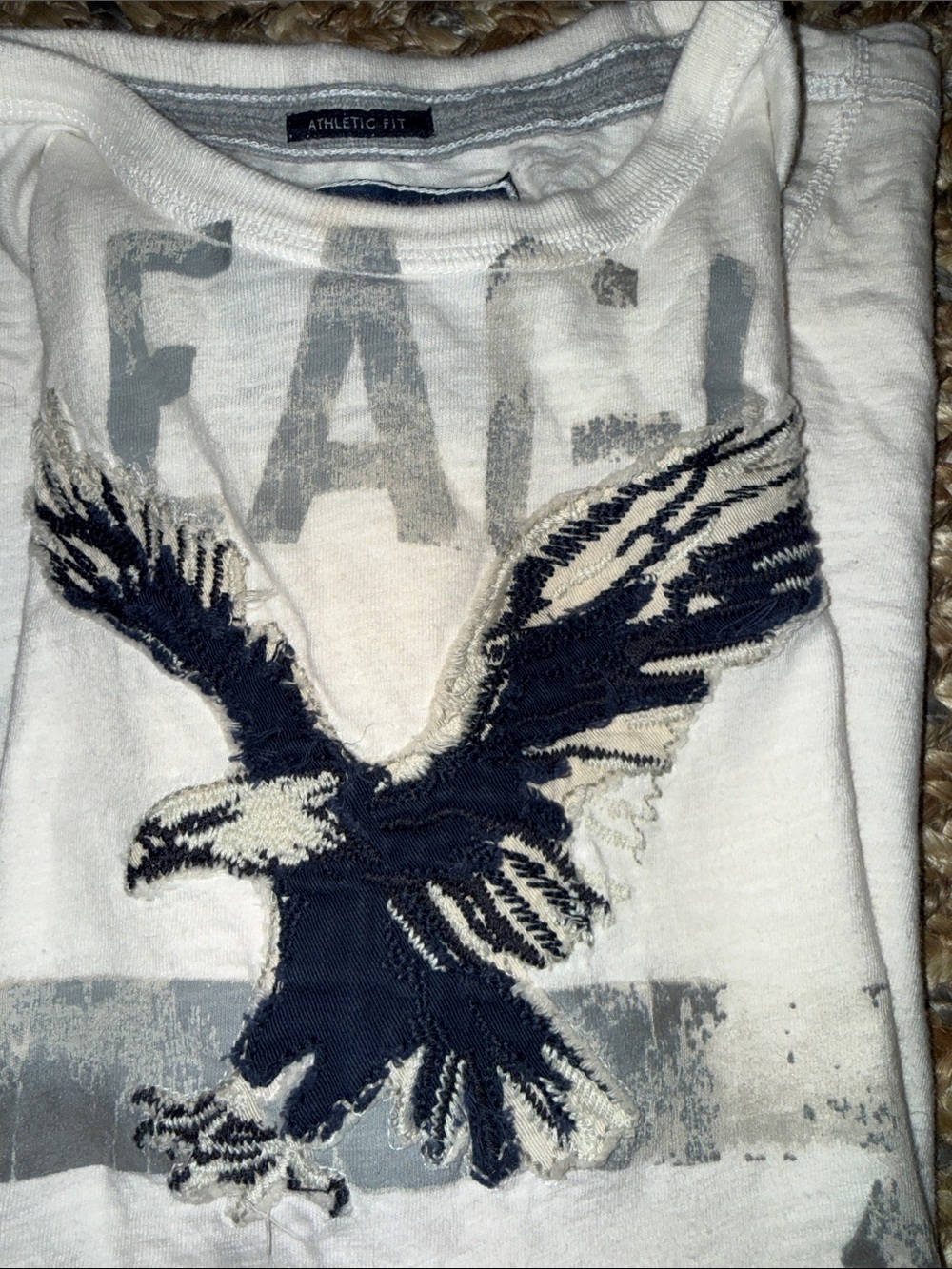 American Eagle Outfitters White Short Sleeve Tee with Blue Eagle Graphic